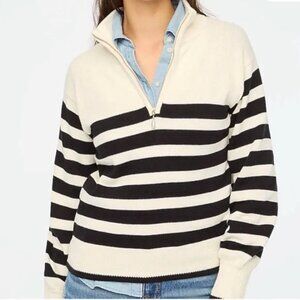 J.Crew Striped half-zip sweater with pearl zipper Sz M NWT